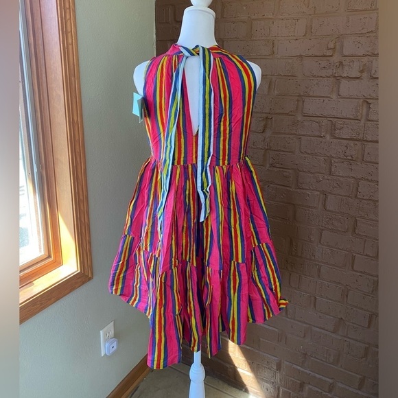 Lisa Corti Summer Wedding Guest Dress 100% Cotton Halter Mini Colorful Fun NEW - Picture 6 of 7